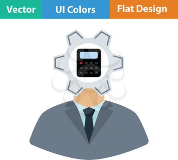 Analyst with gear hed and calculator inside icon. Flat design. Vector illustration.
