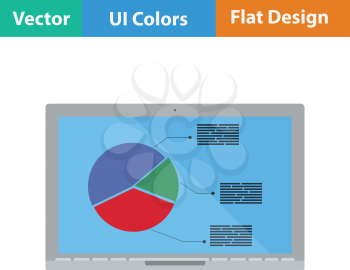 Laptop with analytics diagram icon. Flat design. Vector illustration.