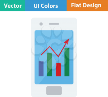 Smartphone with analytics diagram icon. Flat design. Vector illustration.