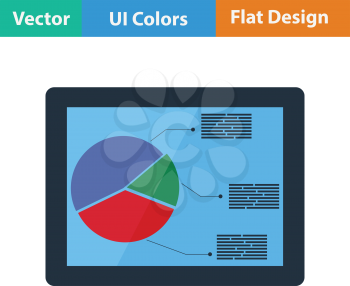 Tablet with analytics diagram icon. Flat design. Vector illustration.