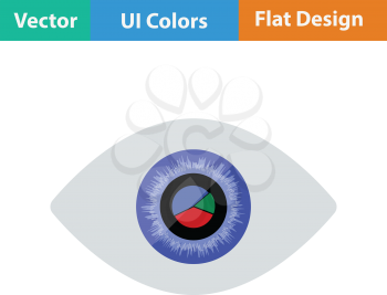 Eye with market chart inside pupil icon. Flat design. Vector illustration.