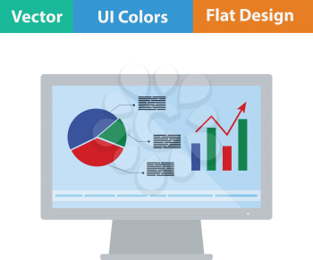 Monitor with analytics diagram icon. Flat design. Vector illustration.