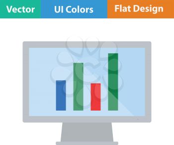 Monitor with analytics diagram icon. Flat design. Vector illustration.