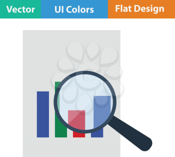 Magnificent glass on paper with chart icon. Flat design. Vector illustration.