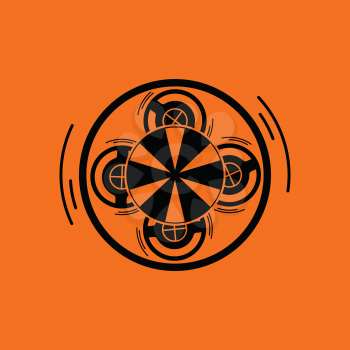 Carousel top view icon. Orange background with black. Vector illustration.