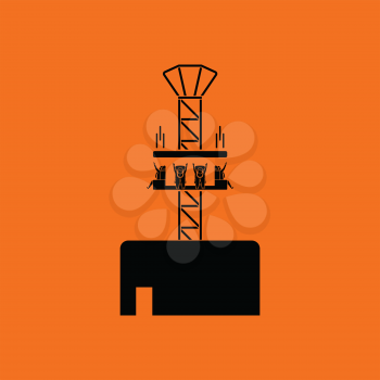 Free-fall ride icon. Orange background with black. Vector illustration.