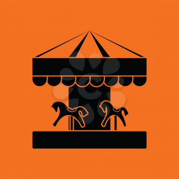 Children horse carousel icon. Orange background with black. Vector illustration.