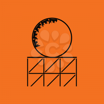 Roller coaster loop icon. Orange background with black. Vector illustration.