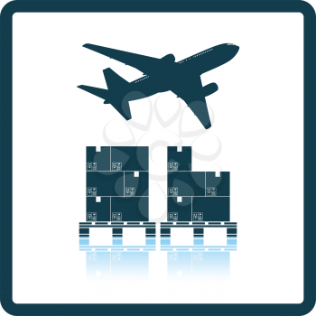 Boxes on pallet under airplane. Shadow reflection design. Vector illustration.