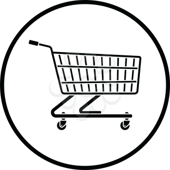 Supermarket shopping cart icon. Thin circle design. Vector illustration.