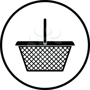 Supermarket shoping basket icon. Thin circle design. Vector illustration.