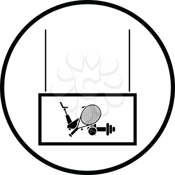 Sport goods market department icon. Thin circle design. Vector illustration.
