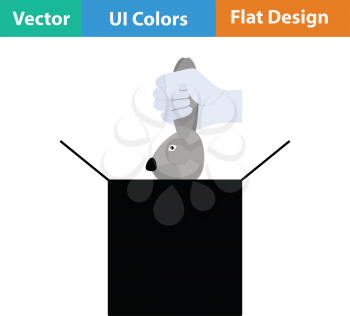 Rabbit in magic box icon. Flat design. Vector illustration.