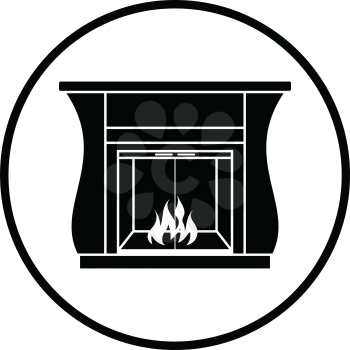 Fireplace with doors icon. Thin circle design. Vector illustration.