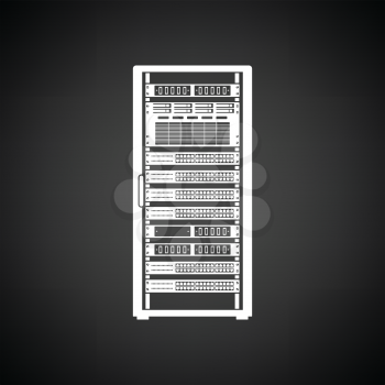 Server rack icon. Black background with white. Vector illustration.