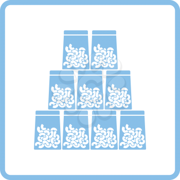 Macaroni in packages icon. Blue frame design. Vector illustration.