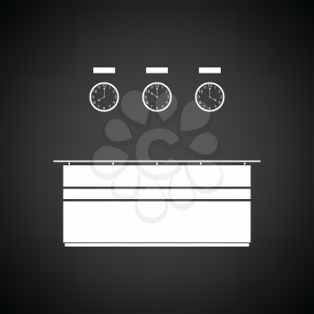 Office reception desk icon. Black background with white. Vector illustration.