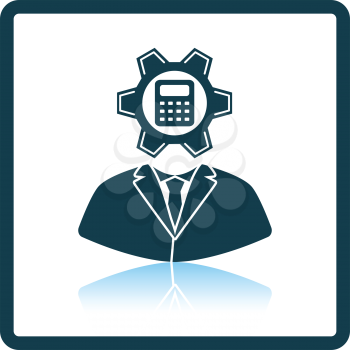 Analyst with gear hed and calculator inside icon. Shadow reflection design. Vector illustration.