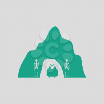 Scare cave in amusement park icon. Gray background with green. Vector illustration.