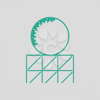 Roller coaster loop icon. Gray background with green. Vector illustration.