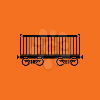 Railway cargo container icon. Orange background with black. Vector illustration.