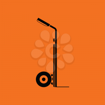 Warehouse trolley icon. Orange background with black. Vector illustration.