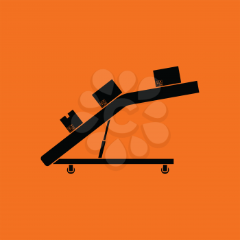 Warehouse transportation system icon. Orange background with black. Vector illustration.