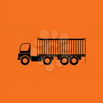 Container truck icon. Orange background with black. Vector illustration.