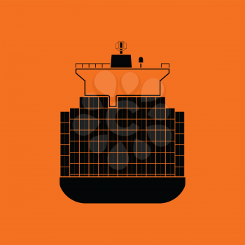 Container ship icon. Orange background with black. Vector illustration.