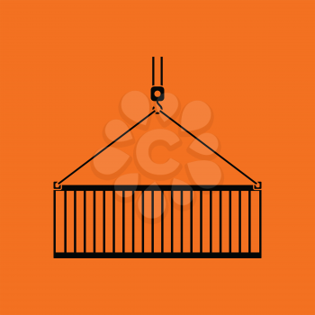 Crane hook lifting container. Orange background with black. Vector illustration.