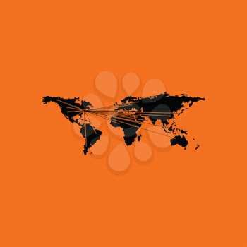 Map with directions to all part of the World. Orange background with black. Vector illustration.