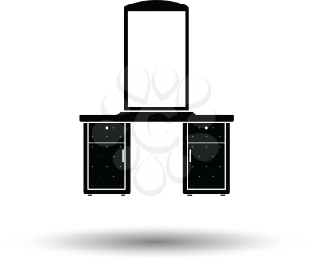 Dresser with mirror icon. White background with shadow design. Vector illustration.