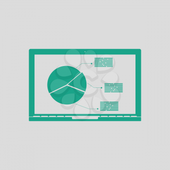 Laptop with analytics diagram icon. Gray background with green. Vector illustration.
