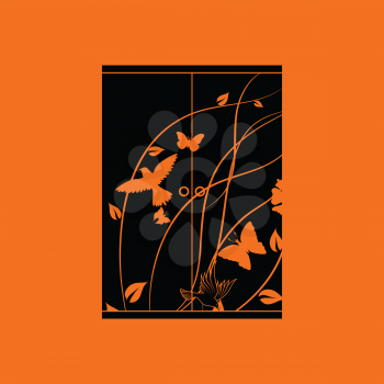 Child wardrobe icon. Orange background with black. Vector illustration.