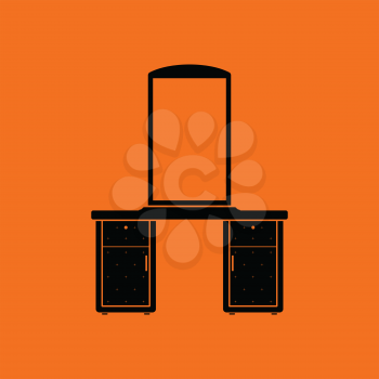 Dresser with mirror icon. Orange background with black. Vector illustration.