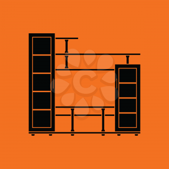 Media furniture icon. Orange background with black. Vector illustration.