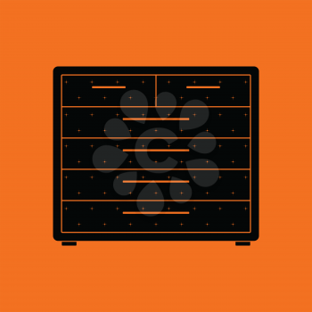 Chest of drawers icon. Orange background with black. Vector illustration.