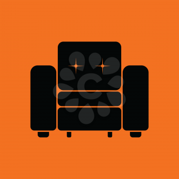 Home armchair icon. Orange background with black. Vector illustration.