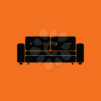 Home sofa icon. Orange background with black. Vector illustration.