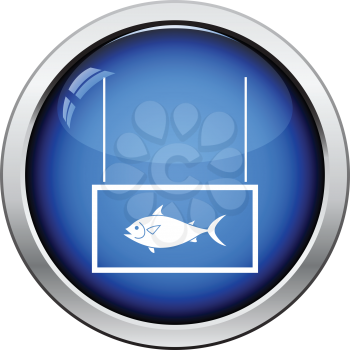 Fish market department icon. Glossy button design. Vector illustration.