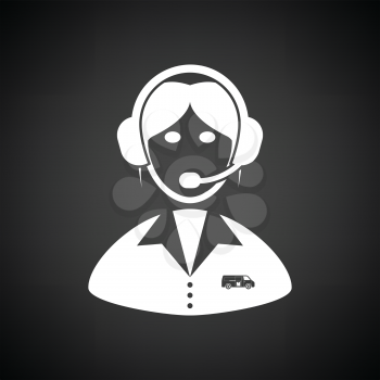 Logistic dispatcher consultant icon. Black background with white. Vector illustration.