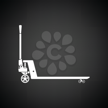 Hydraulic trolley jack icon. Black background with white. Vector illustration.