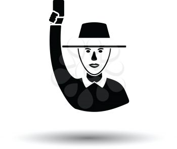 Cricket umpire with hand holding card icon. White background with shadow design. Vector illustration.