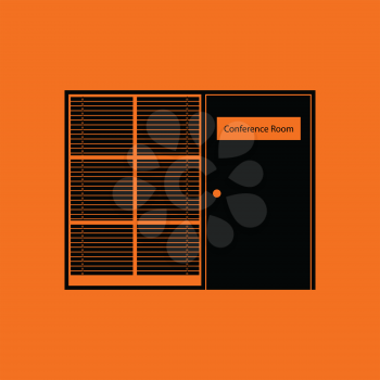 Conference room icon. Orange background with black. Vector illustration.