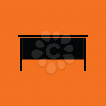 Office table icon. Orange background with black. Vector illustration.