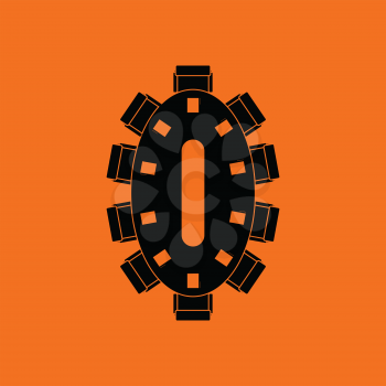 Negotiating table icon. Orange background with black. Vector illustration.