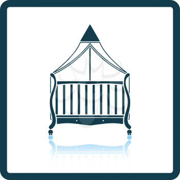 Crib with canopy icon. Shadow reflection design. Vector illustration.