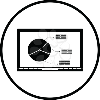 Laptop with analytics diagram icon. Thin circle design. Vector illustration.