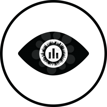 Eye with market chart inside pupil icon. Thin circle design. Vector illustration.
