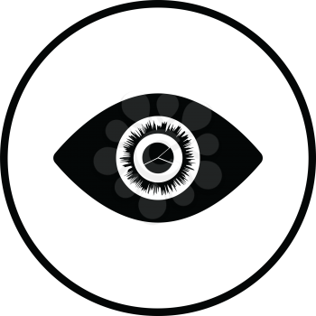 Eye with market chart inside pupil icon. Thin circle design. Vector illustration.